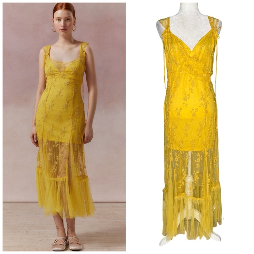 NWT Kimchi XL Embroidered Floral Lace Dress Sheer Fairy Cottage Coquette $130 UO